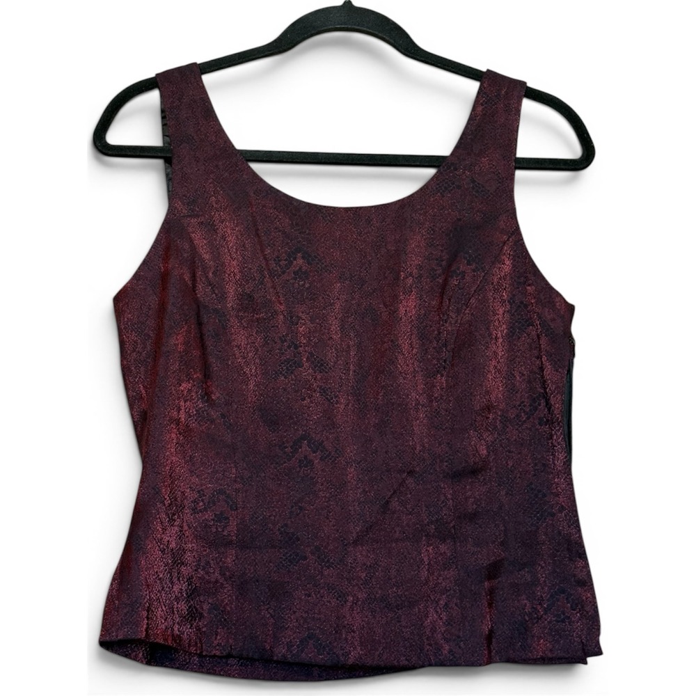 VTG Tahari Arthur S Levine Womens 8 Burgundy Black Metallic Snakeskin Shell Top